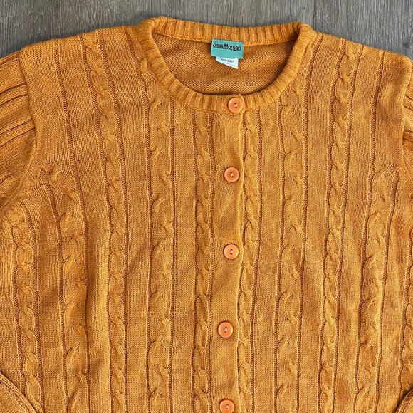 Vintage 90s Mustard Button Up Cable Knit Cardigan Size M - Picture 2 of 4